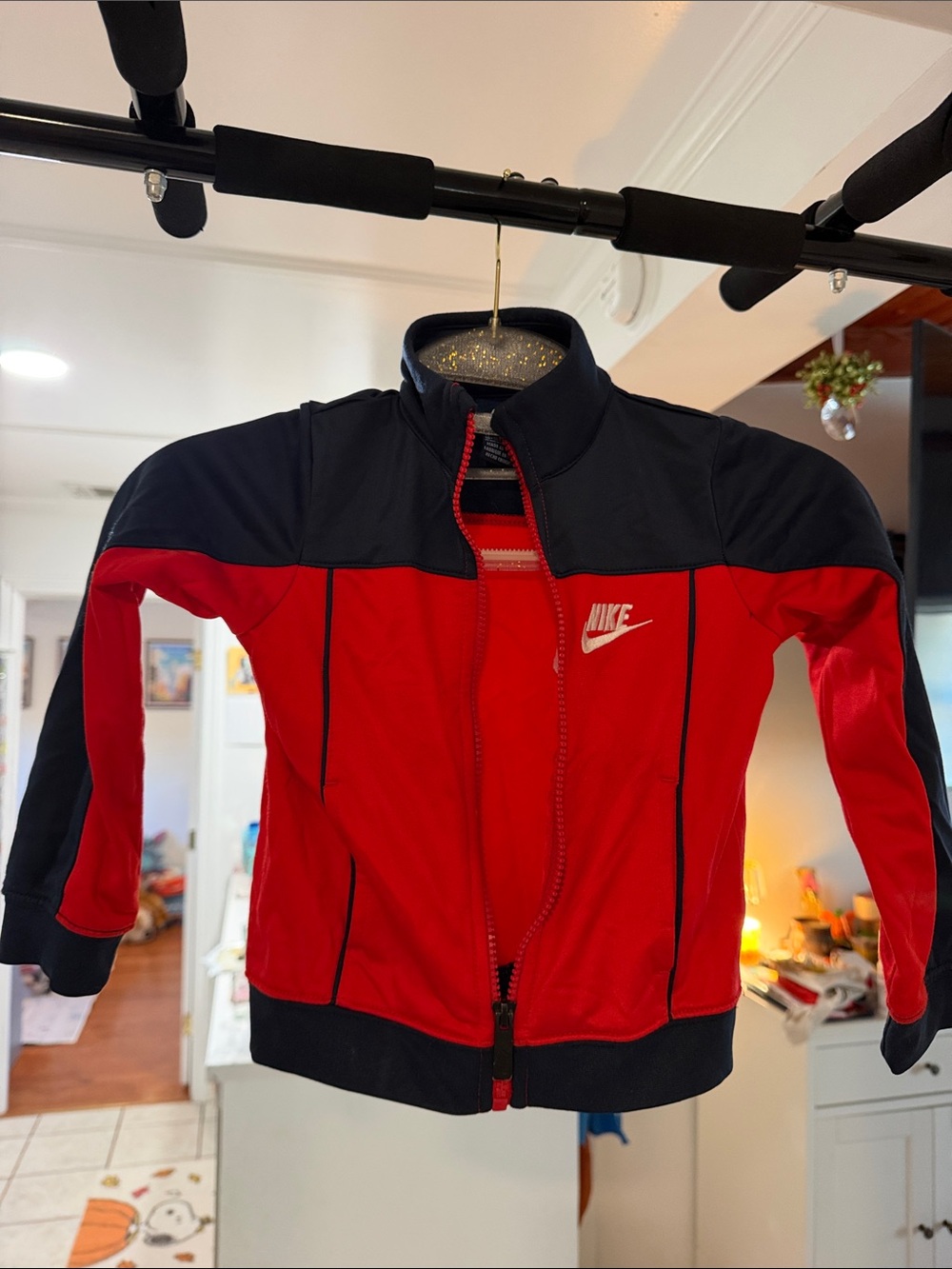 Nike Kids Red and Black Lightweight Zip-Up Jacket with White Swoosh